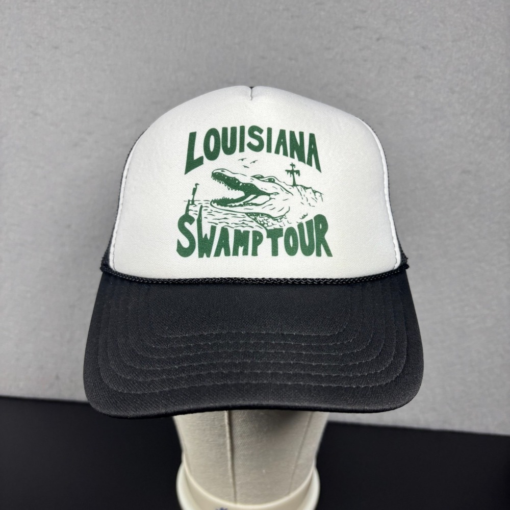 Louisiana Swamp Tour Trucker Hat Snapback Mesh Back Gator Graphic Cap Retro